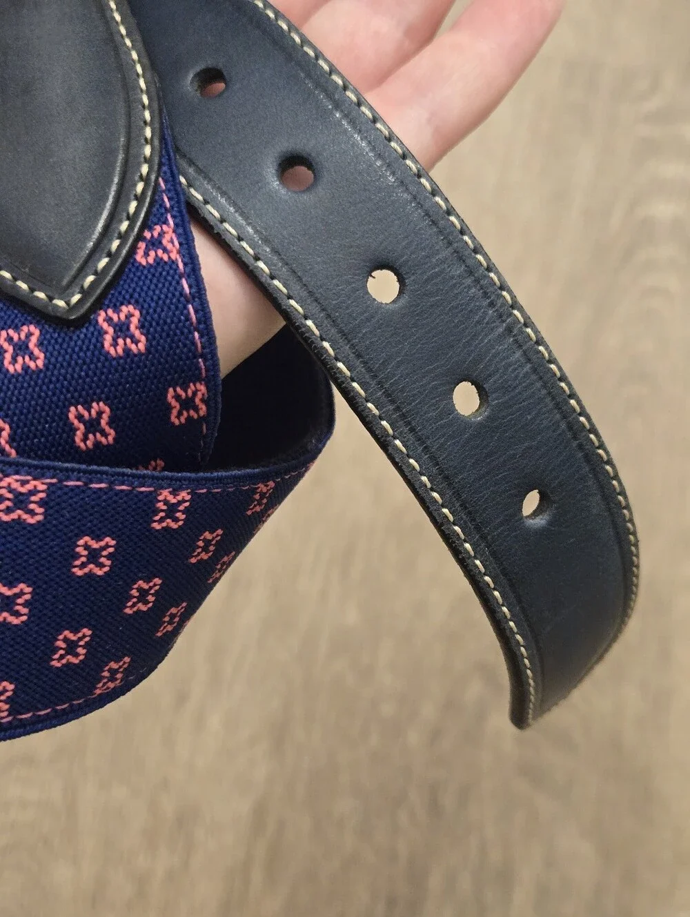 Maus Hoffman Men's Dress Belt Navy Woven Webbing Golf Sz 34 Preppy Brass Buckle